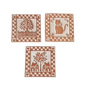 Set of 3 Wall Hanging  Clay Trivets Home, Tree, and Cat